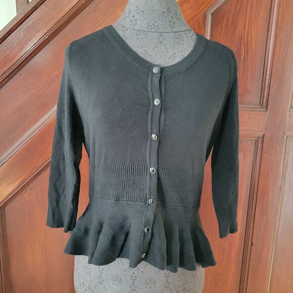 7th Avenue New York Black Peplum Cardigan Sweater S - Picture 1 of 4